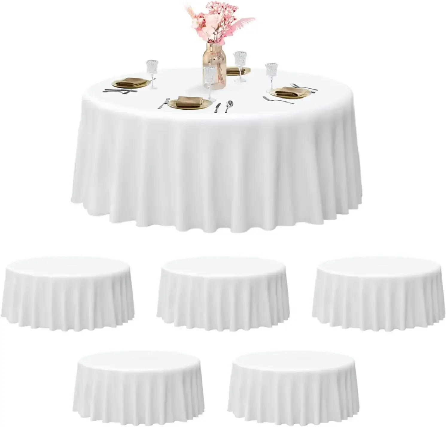 Mantel redondo blanco (paquete de 6) cubierta de mesa circular de poliéster de 120 pulgadas de diámetro para comedor, cocina, picnic, boda