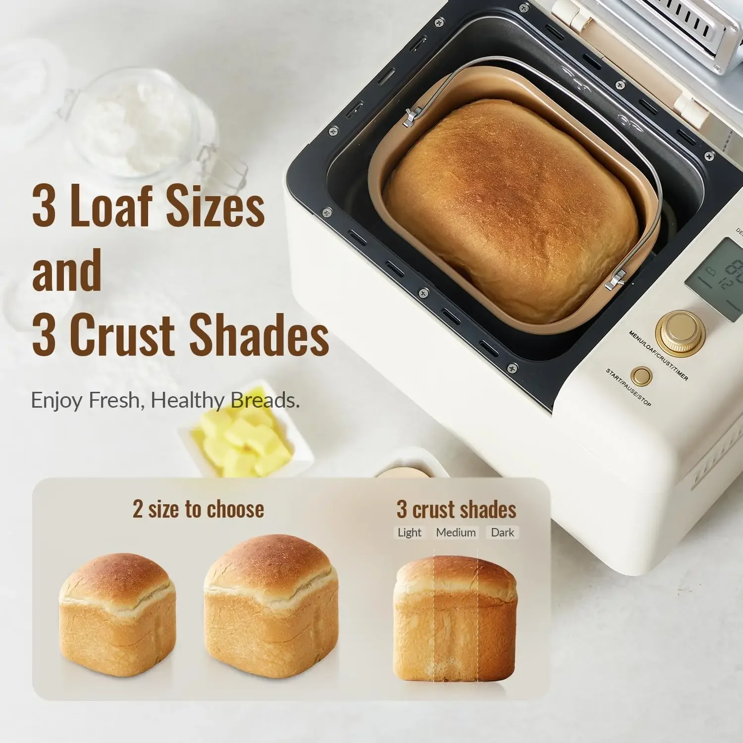 Bread Machine, 2.2LB 15-in-1 Bread Maker, Automatic Breadmaker Machine with Auto Nut Dispenser & Nonstick Ceramic Pan, Bread Mak