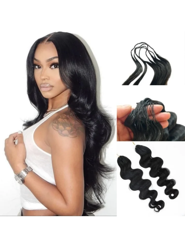Body Wave Haarverlengingen van Echt Haar, Feather Crochet Braid Haarverlengingen, Knotless Pre-Separated Crochet Haarverlengingen van Echt Haar - afbeelding 2