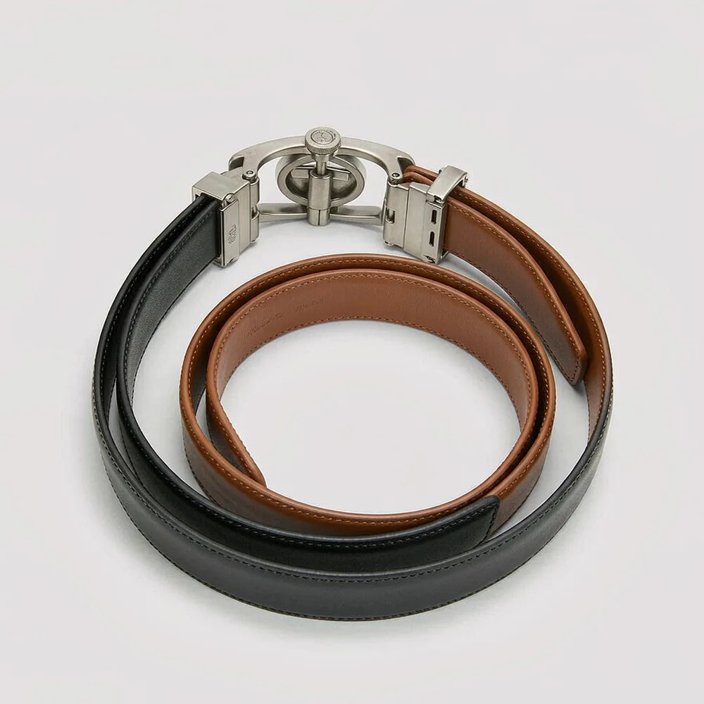 Men Reversible Belt 2 in 1 Black Brown Rotating Buckle Leather Dress Casual One Belt Two Colours Jeans Business