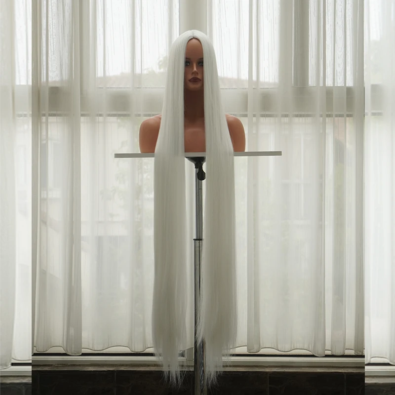 120 سنتيمتر 48 بوصة المرأة سوبر طويل مستقيم شعر مستعار اصطناعي-الحرارة قابل للتعديل روز صافي كاب مثل الملمس لجميع القديسين ، تأثيري ،