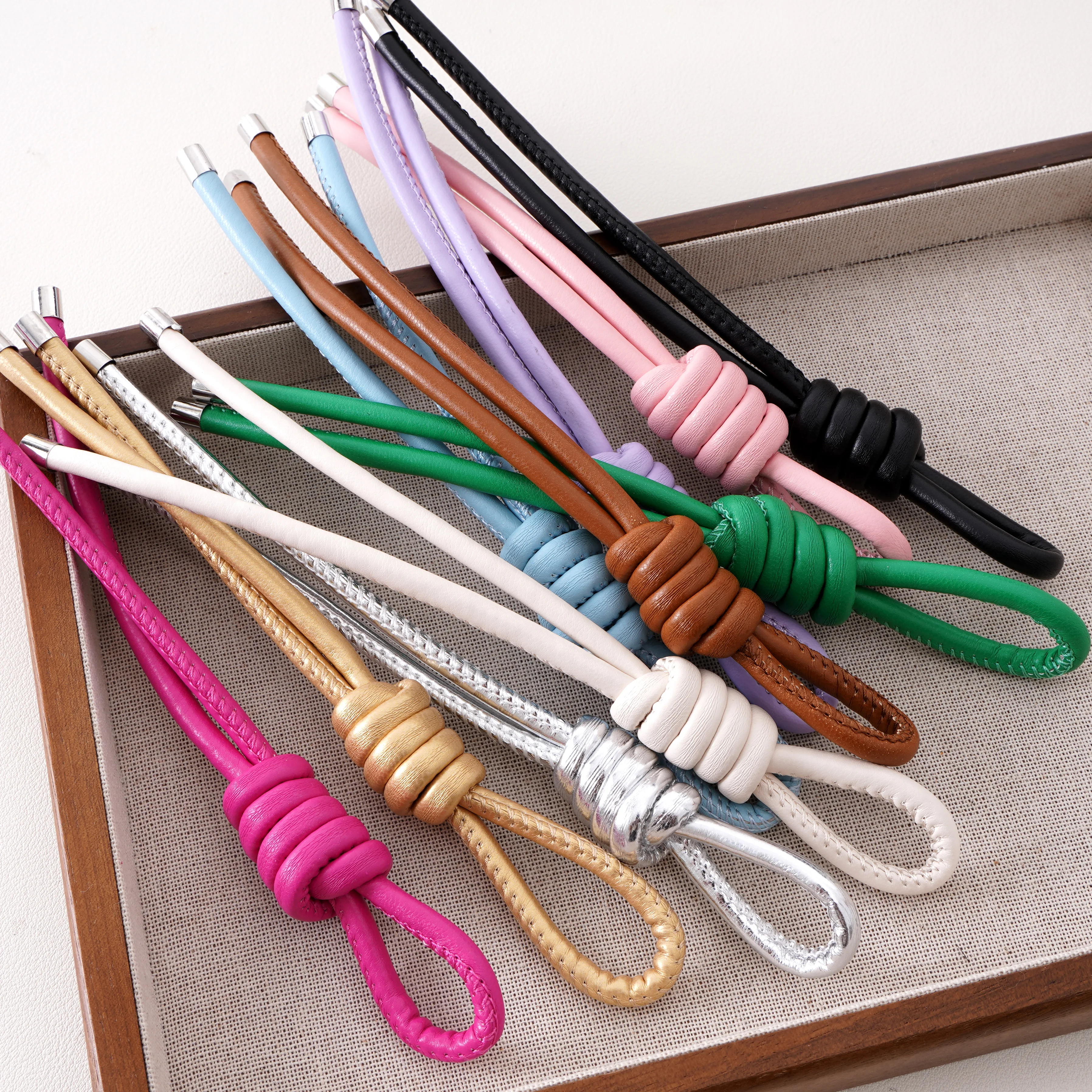 Premium Woven PU Leather Rope Keychain Creative Versatile Bag Charm DIY Handcrafted Chain Hanging Decoration Accessories ﻿