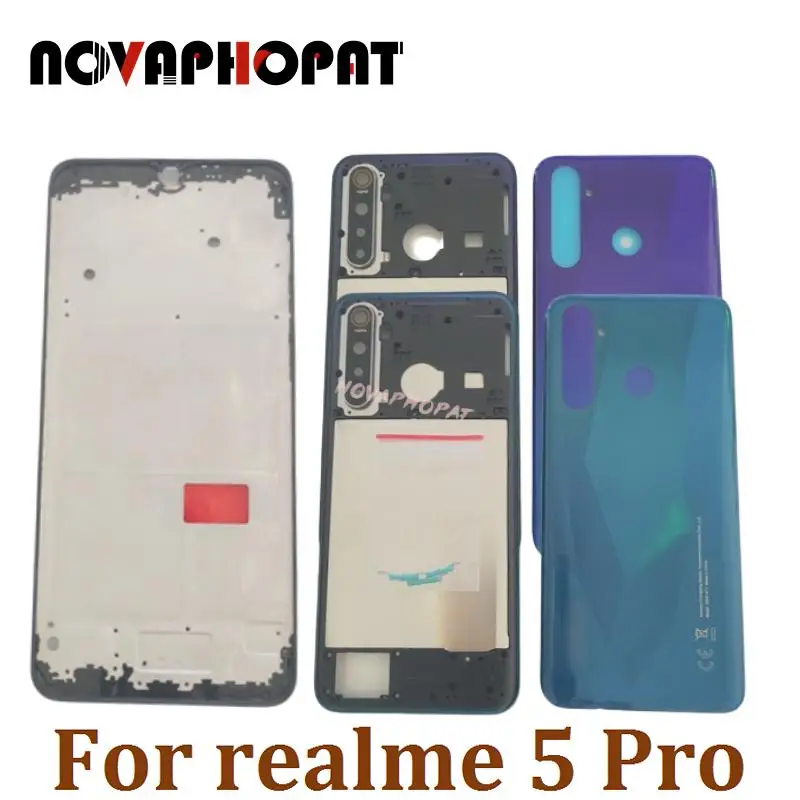 LCD Faceplate Frame Middle Bezel For Oppo Realme 5 Pro Battery Cover Back Rear Door Housing Camera Glass Lens Side Key Button