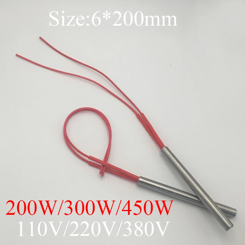 Elemento de Aquecimento de do Tubo do Cilindro Elemento de Aquecimento Único Calefator do Cartucho da Extremidade 6×200 mm 200w 300w 450w C.a. 110v 220v 380v Aço Inoxidável