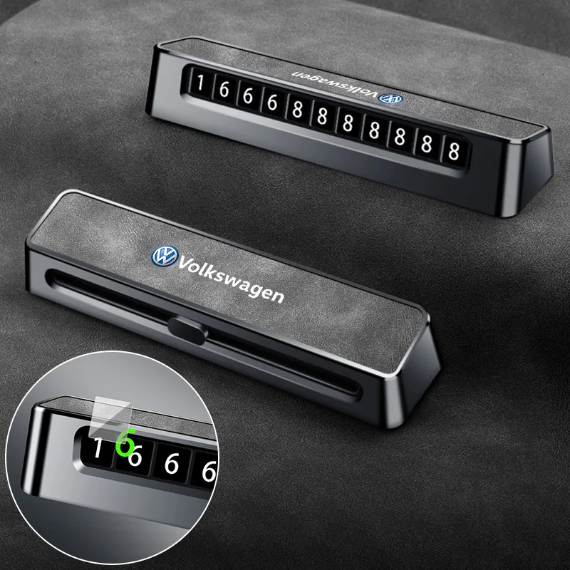 

Leather Car Temporary Parking Numbers Plate Slide Adjustable For VW GTI Polo Golf Passat Tiguan Arteon Touareg Taigo Caddy GTD