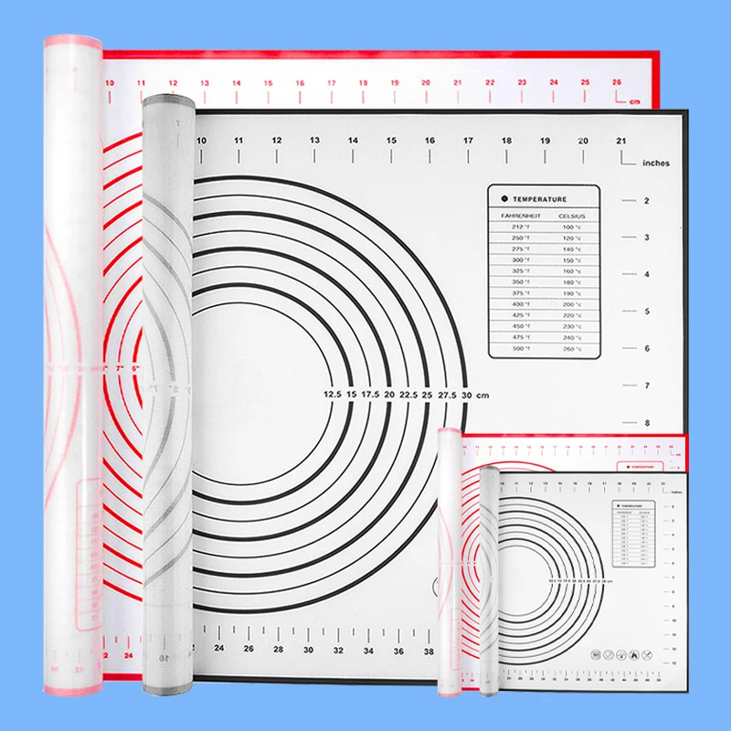 Multifunktionale Antihaft-Silikon-Backmatte mit Skala, Pizza-Teigrollmatte, Knetunterlage, Küchen-Kochmatte, Backblech, Ofenauskleidung