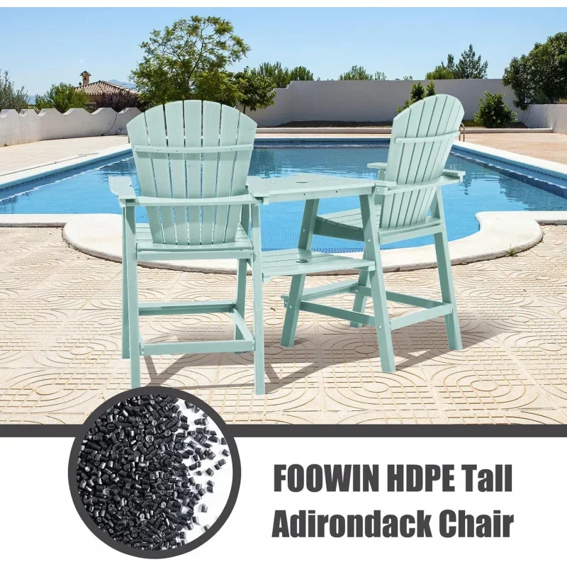 FOOWIN-Alto Pátio Cadeiras Set, reciclado Poly Balcony Chair, dupla bandeja de ligação, resistente às intempéries Pátio Stools, Conjunto de 2