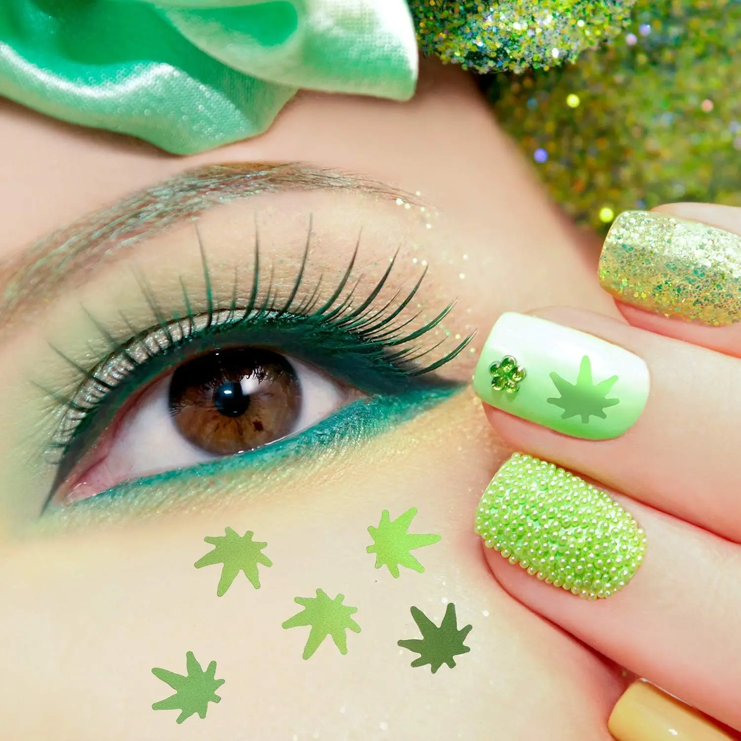 4 Boxes Green Weed Leaf Glitter Nails Sequin Plant Pot Leaf Sequin Nail Design Foliage Glitter for DIY Accessories Supplies