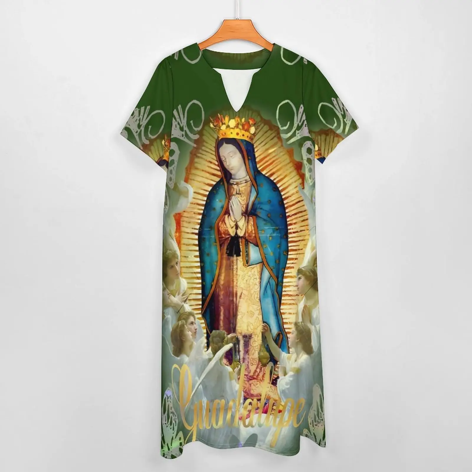 Our Lady of Guadalupe Dress Mexican Virgin Mary Maxi Dress Street Style Boho Beach Long Dresses Summer Short Sleeve Vestido