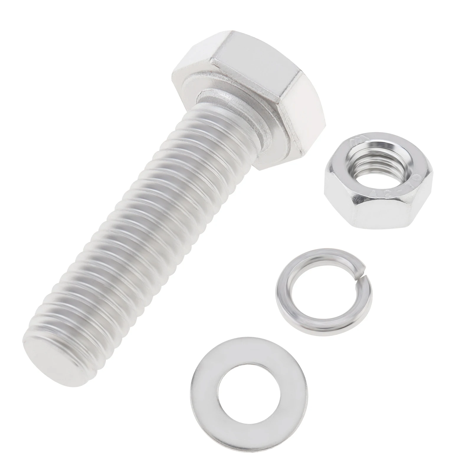 304 Stainless Steel M6 x 16mm- Phillips Drive Hex Bolts/ M8 x 30mm-Fully Threaded Hex Bolts with Flat Washer, Spring Washer