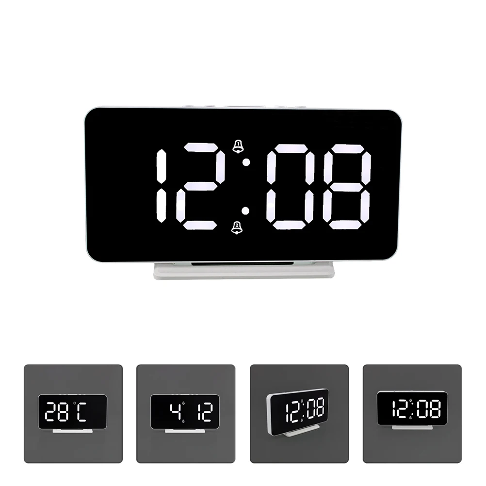 

LED Alarm Clock Digital with Temperature Display Brightness Adjustment Home Decorative Retro Style Snooze Function for Bedroom