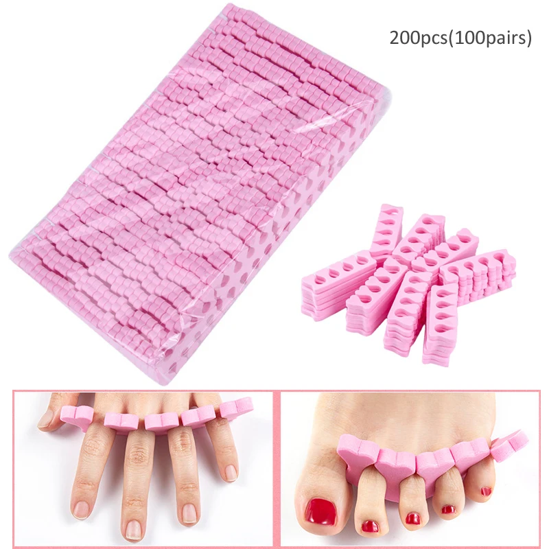 200Pcs(100 Pairs) Pink Pedicure Toe Separators For Toe Finger Relaxing Holding Nail Art Soft Sponge Foam Fingers Toe Separator