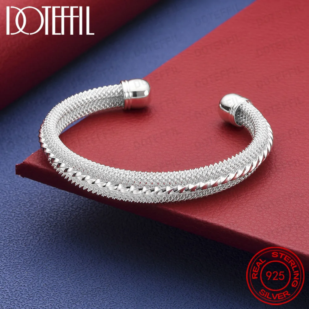 Armreif aus 925er-Sterlingsilber mit gewebtem Netzstoff für Damen und Herren, Hochzeit, Verlobung, modischer Charme, Party-Schmuck