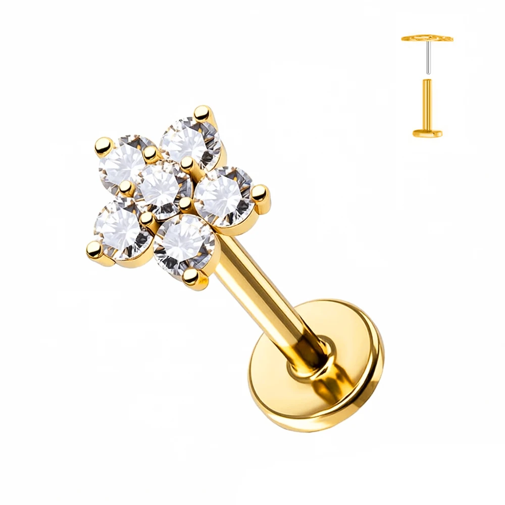 1 Stück Schmetterlings-Herz-Anhänger Piercing-Ohrringe G23 Titan Flache Rückseite Push-In Blumen-Labret-Stud Tragus Knorpel Körperschmuck – Detail 7