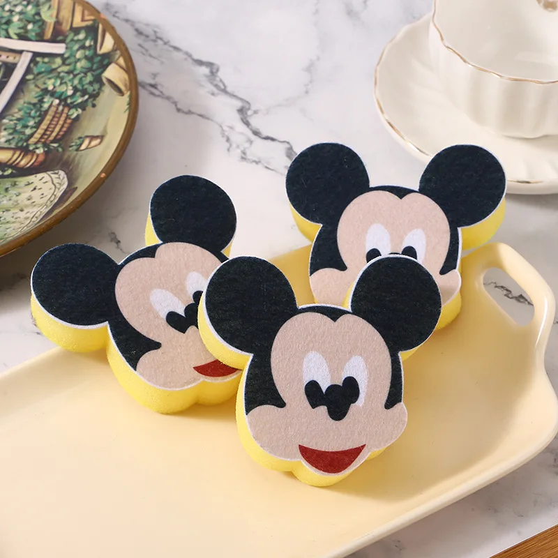 Disney Mickey Mouse Dishwashing Cotton Cute Anime Cartoon Shape Mickey Soft Durable Sponge Cleaning Brushes Gifts for Woman