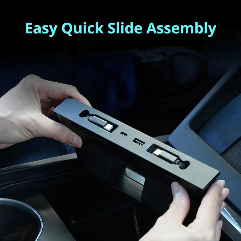 Hidden Central Console Expansion Dock Set For Model 3/Y USB HUB Retractable Cable Type-C Charge Hub For Model 3/Y