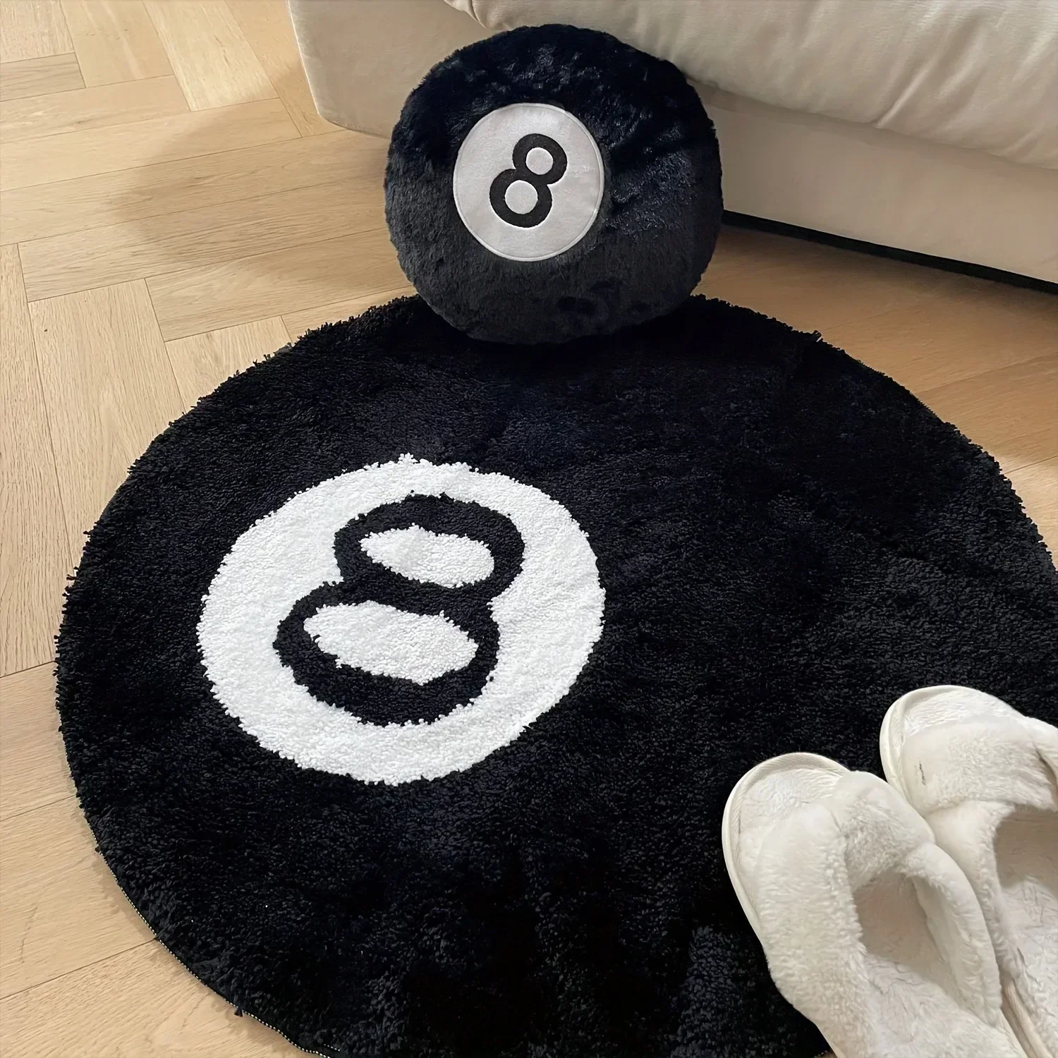 Black 8-ball Carpet Single Needle Tufted Circular Anti Slip Carpet Used for Bedroom and Living Room Decoration