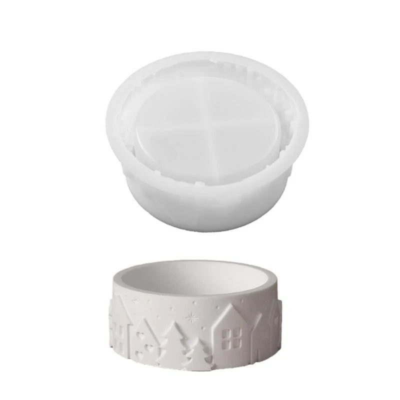 

H7EB Handmade House Candles Holder Silicone Mold Jewelry Tray Round Candlestick Resin Mould for Home Decoration