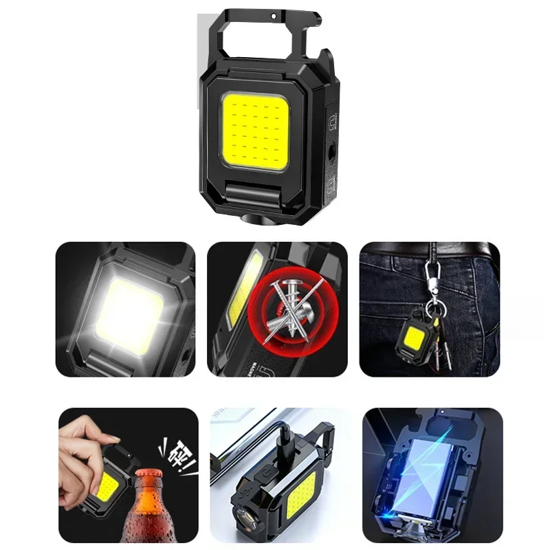 

2024 Multi-functional Dual COB Pocket mini Flashlight Rechargeable COB Work Light Powerful Magnetic Keychain Camping Light