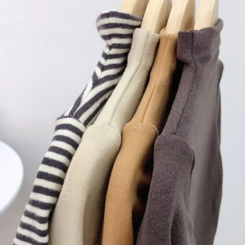 Baby Girl Solid Long Sleeve Bottoming Shirt Autumn Winter Children Boy Turtleneck Casual Tshirt Kid Striped Top Clothes