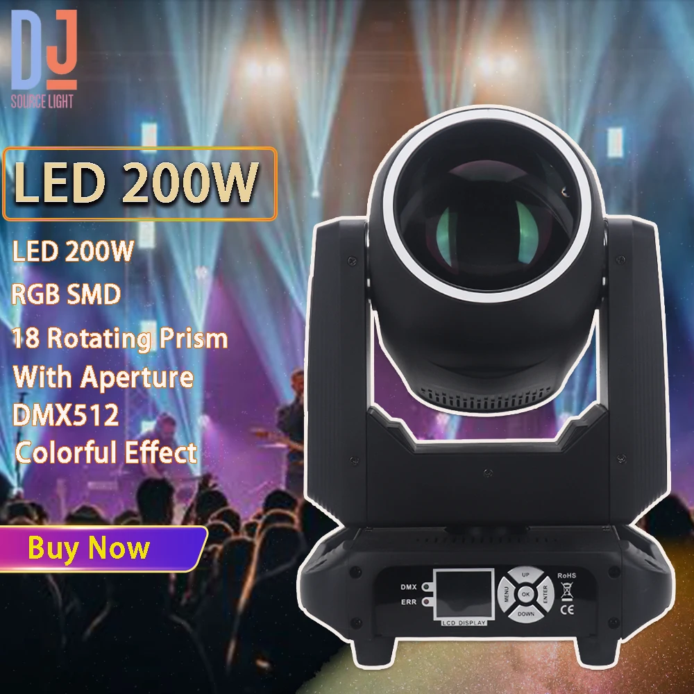 New 200W LED Movig Head Light Beam Spot With SMD 18 Prism Rainbow Effect DMX512 For DJ Disco Party Club Stage Lighting Effects