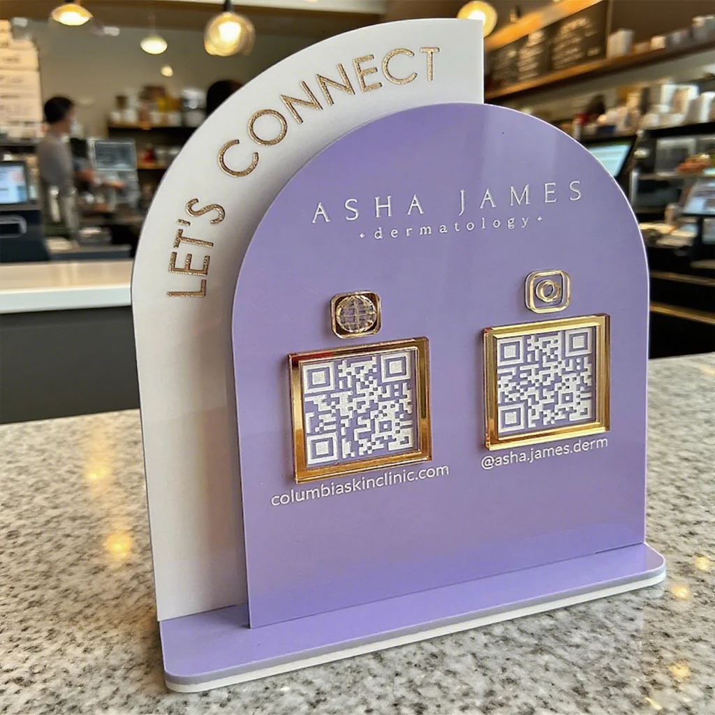 بطاقة دفع رمز الاستجابة السريعة من الأكريليك المخصص، قاعدة أكريليك، رمز الاستجابة السريعة المتعدد، شعار شخصي مناسب لمراجعات تاجر الوسائط الاجتماعية #6