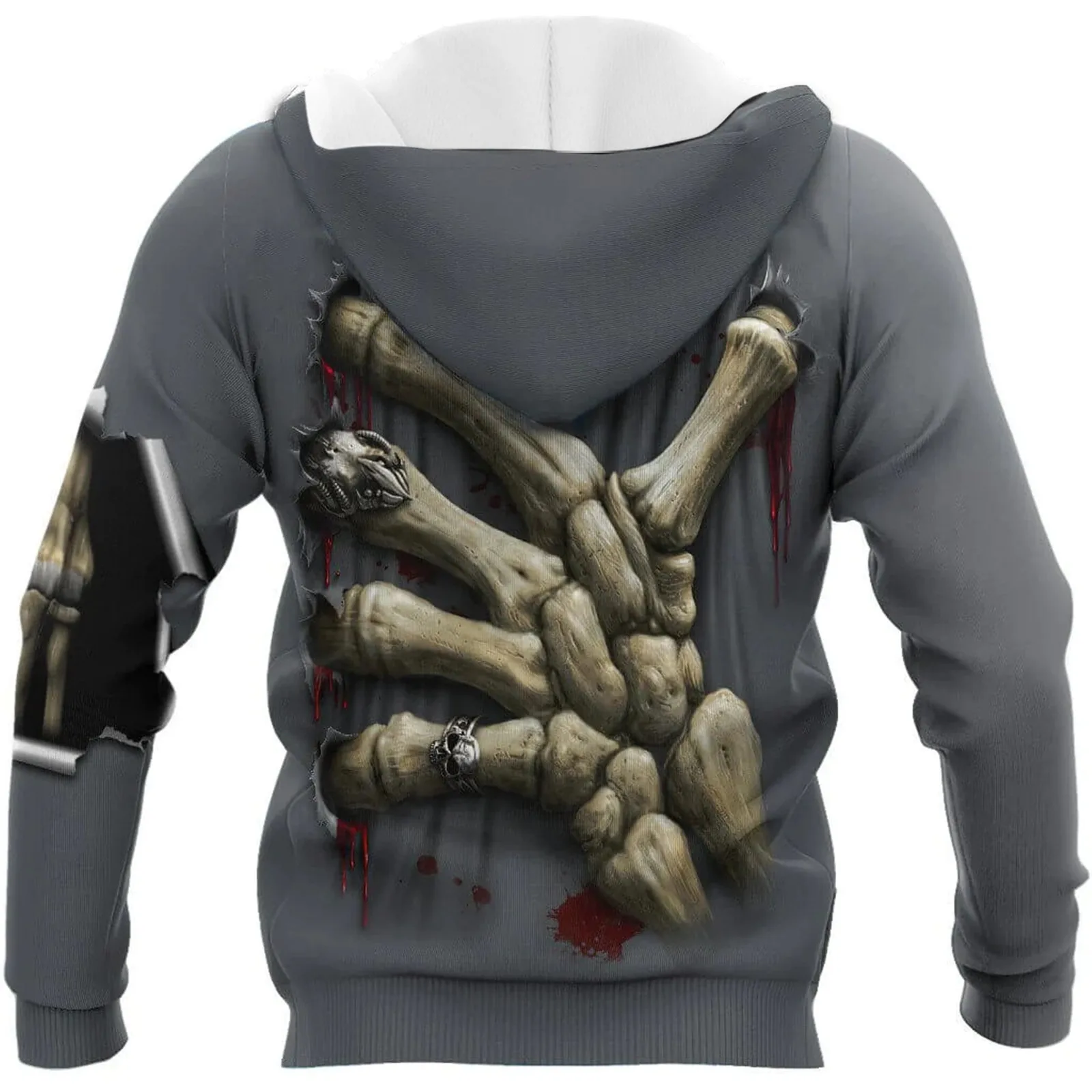 HX Deaths Hand Hoodies Fashion Mens bones of the dead 3D Printed Coats Pocket Zip Up Hoodie Casual Streetwear Men Clothing