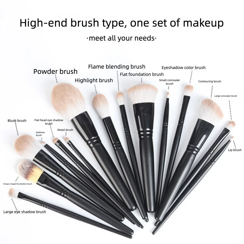 Set di pennelli per trucco da 15 pezzi a setole morbide, cipria in polvere, pennello per correttore, pennello per fard, set completo di pennelli per trucco disponibili