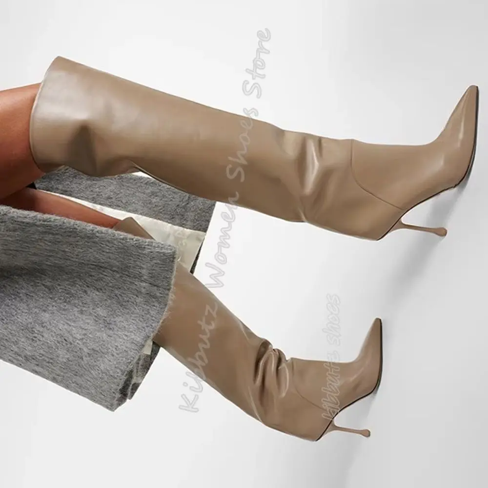 

Over The Knee Boot Slip-On Solid Color Fashion Novelty Sexy Luxury Concise Genuine Leather Women Shoes Pointed Toe Thin Heel New