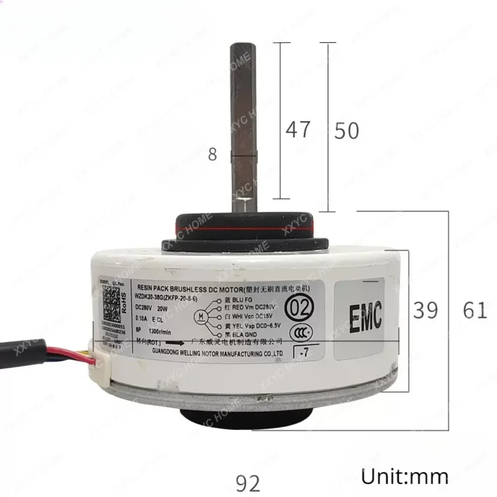 New DC Fan Motor WZDK20-38G For Midea Air Conditioner Indoor Unit DC280V 20W 1800r/min ZKFP-20-8-6 Conditioning Parts