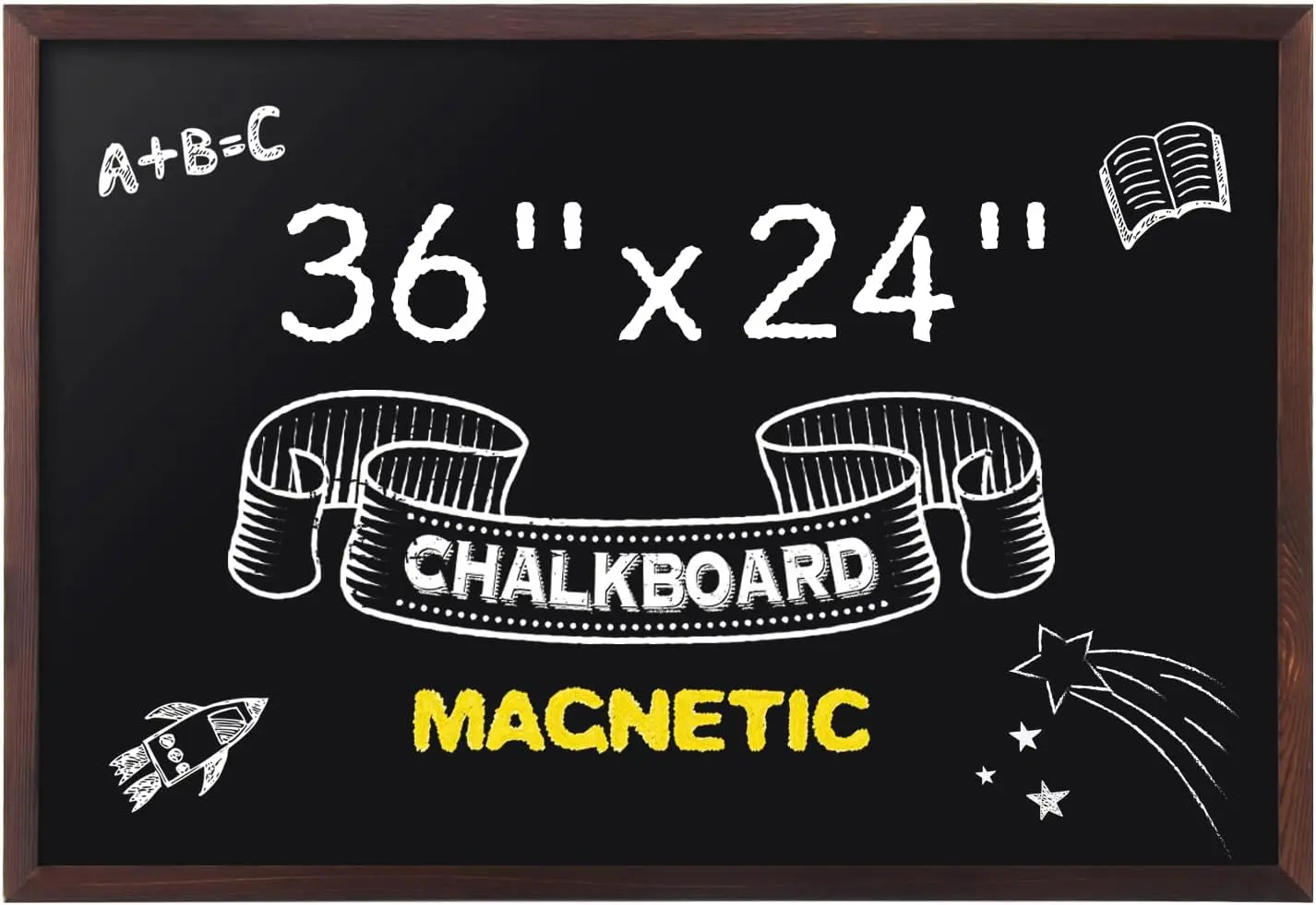 

Magnetic Chalkboard 36x24 Inches Wooden Frame Blackboard for Home Office School Restaurant Menu Display