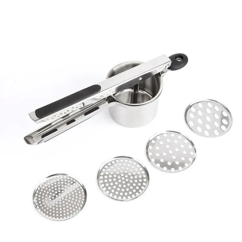 

Thickened potato press Stainless steel potato mud press Silicone handle Potato masher Supplementary food masher
