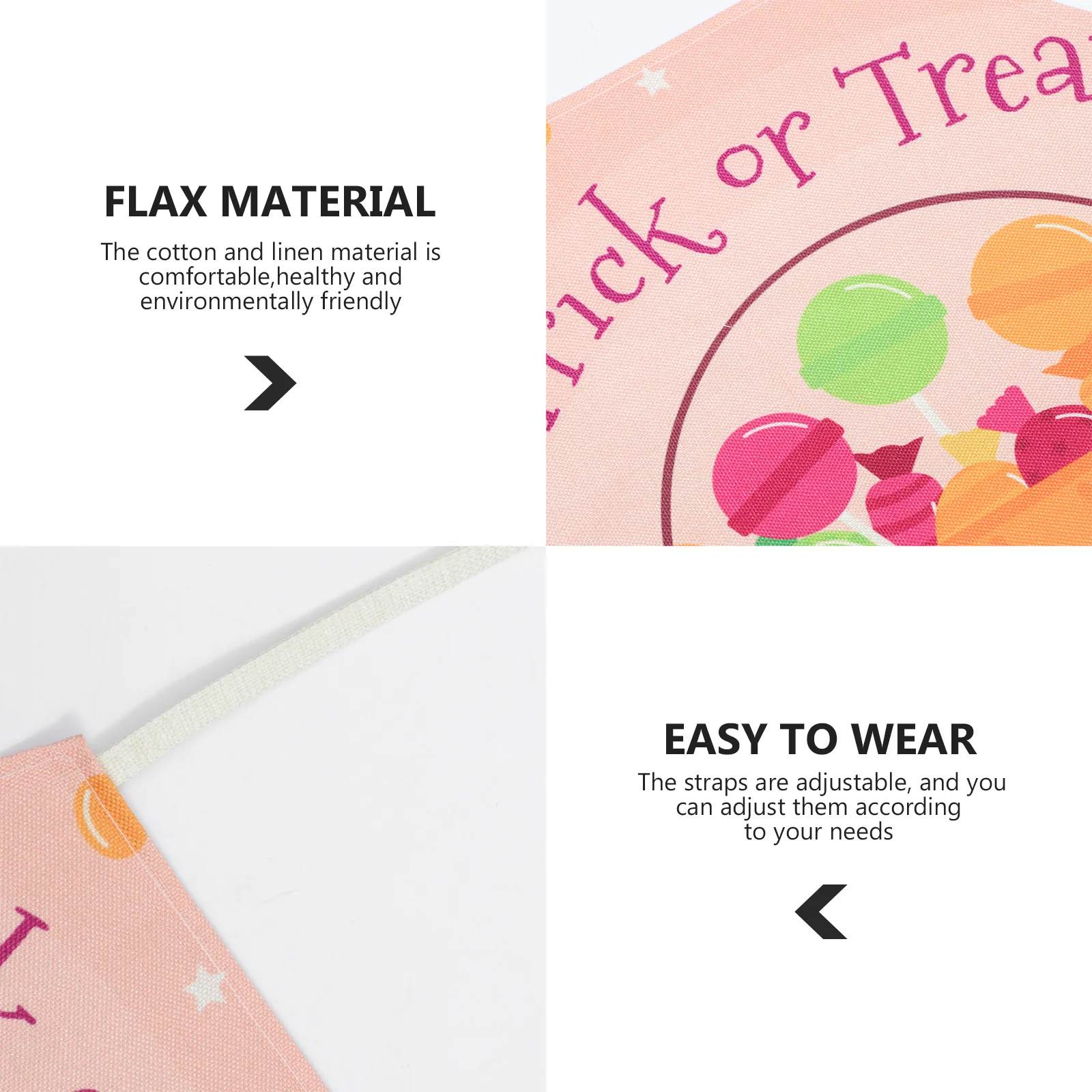 

Healthy Cotton Linen Halloween Apron Adjustable Straps Kitchen Baking Cooking Party Oil-Proof Flax Apron Halloween Decor