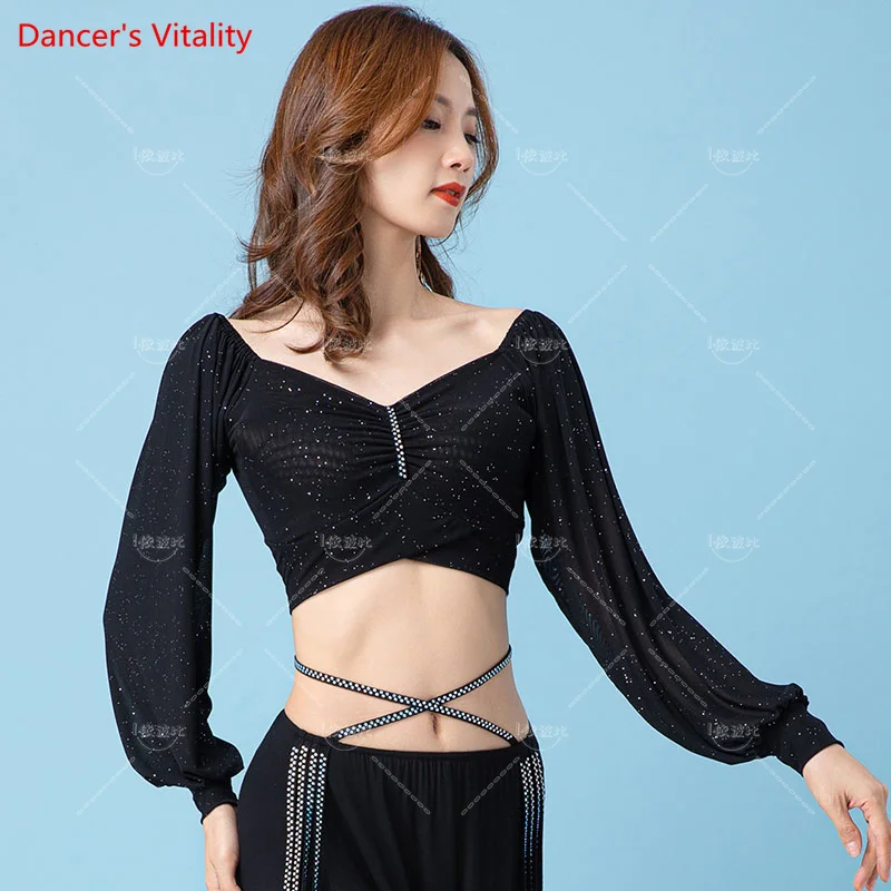 Ropa de práctica de danza del vientre para mujer, ropa de ejercicio, Tops de manga larga, chaqueta de Baile Oriental, Invierno