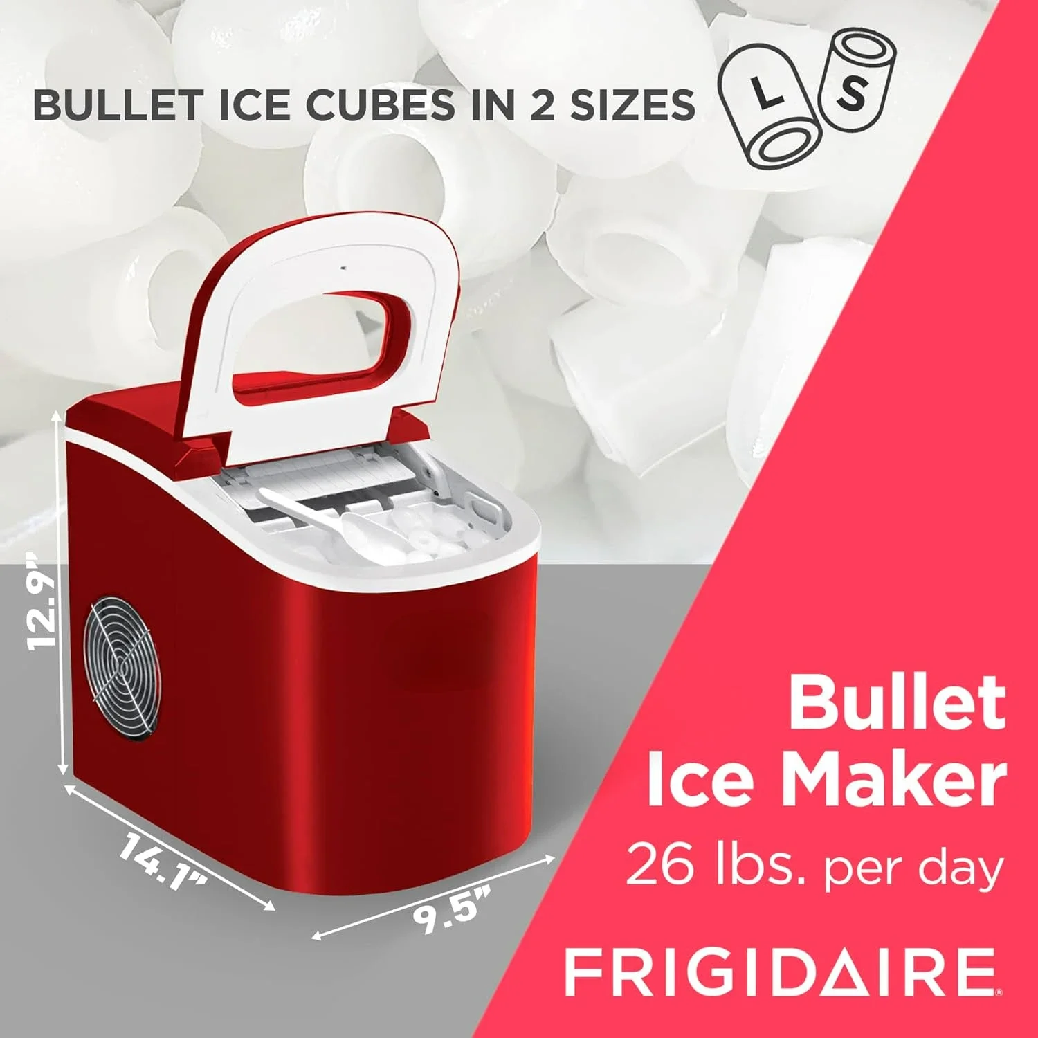 Large Red Compact Ice Maker Machine EFIC102-RED, Medium Size-Quality Ice Making Capability, Convenient for Home or Office, Styli