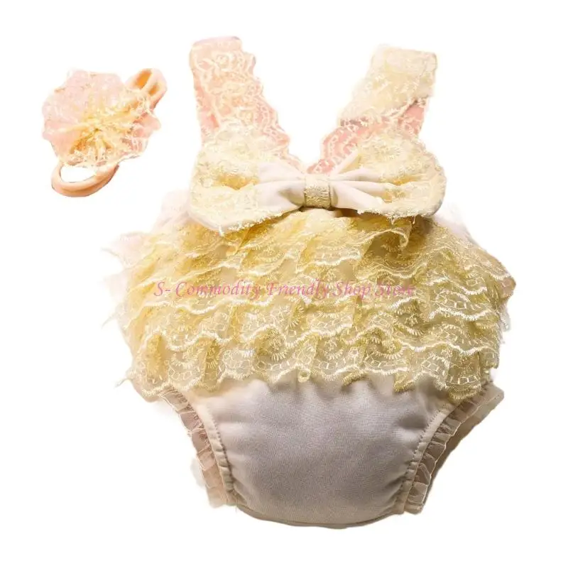 85ae-新生児写真撮影レースロンパースヘッドバンドセット女の赤ちゃんの写真撮影用