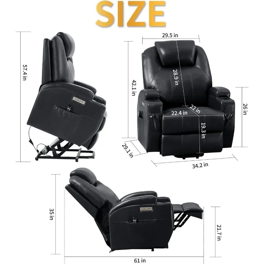 Upgraded Power Lift Recliner Chair with Massage & Heat, Powerful Motor, Max 155° Reclining, Standing Assistance for Elderly