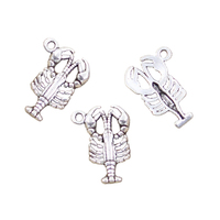 15pcs Charms Lobster Crustacean Shrimp Crayfish 21x15mm Antique Silver Color Pendant Making DIY Handmade Tibetan Finding Jewelry