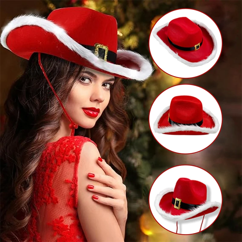 LED Christmas Cowboy Hat Girls NightClub New Year Girlfriend Gifts Santa Claus Fashion Unique Jeans Hats Red Velvet Denim Hat