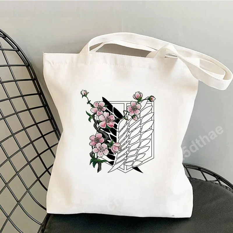 Attack Titan Shopping Bag Graphic Tote Harajuku Shingeki No Kyojin Shopper Handbag Women Canvas Shoulder Eco Large-capacity Bags