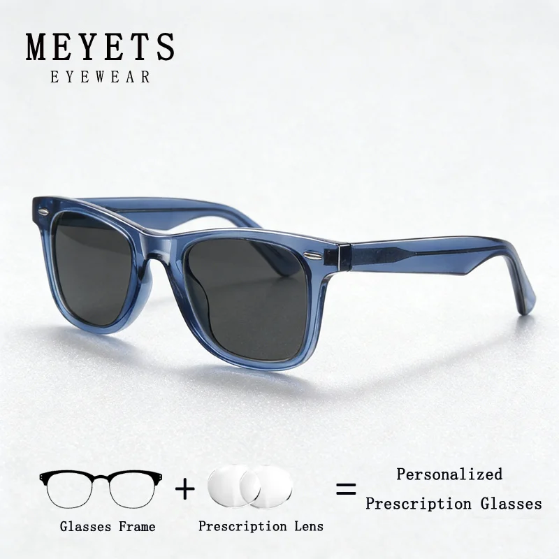 MEYETS Men Polarized Prescription Sunglasses For Women Classic Retro Rivet Sunglasses For Driving Fishing Outdoor Shades Glasses