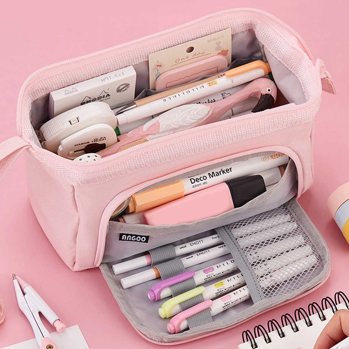 1pc Handle Rope Multi-Layer Pencil Case, Large-Capacity Portable Desktop to Store School Supplies, Back-to-School Necessities