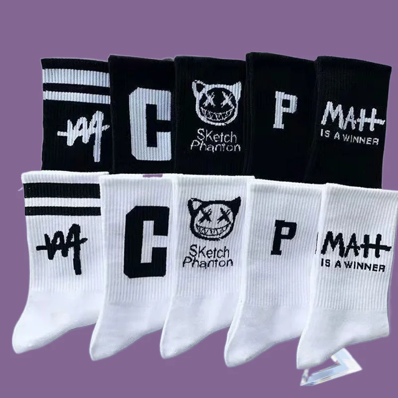 Chaussettes mi-tube respirantes pour hommes et femmes, chaussettes de sport, chaussettes de basket-ball, lettres, tout match, étudiant, mode, nouveau, haute qualité, 10 paires