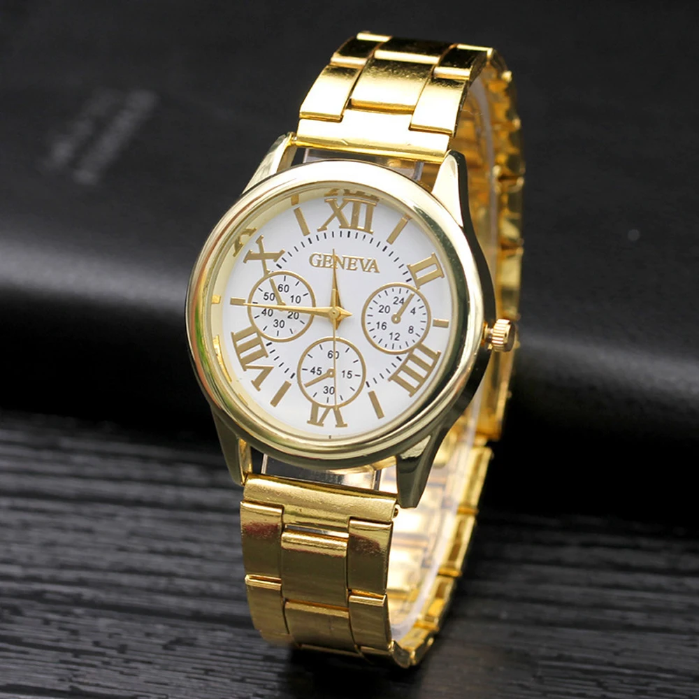 Klassische neue 2024 Genf 3 Augen Gold lässig Frauen Uhr Männer Edelstahl Damen uhr Quarz Armbanduhren