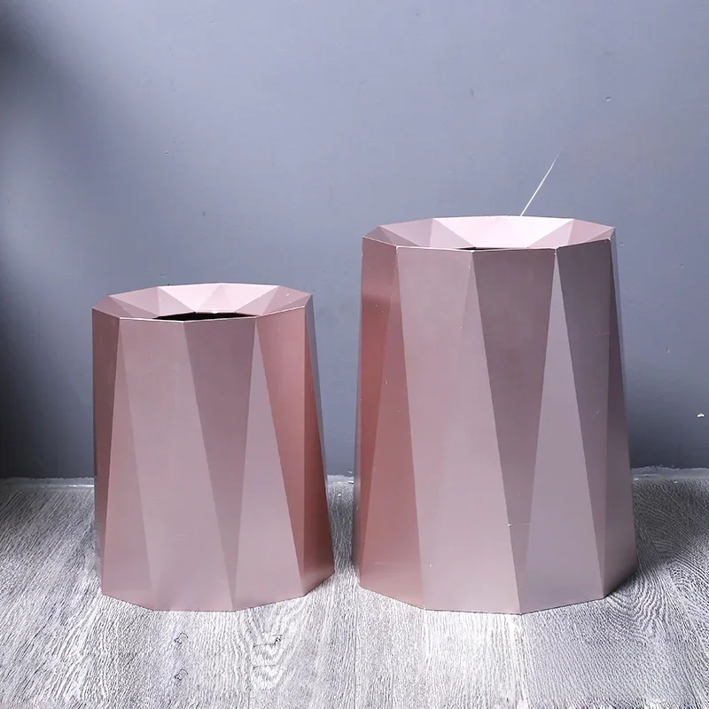 Luxury Home Use Trash Can Bedroom Bathroom Office Sensitive Cover Paper Basket Long Cylinder Shape Plastic Material