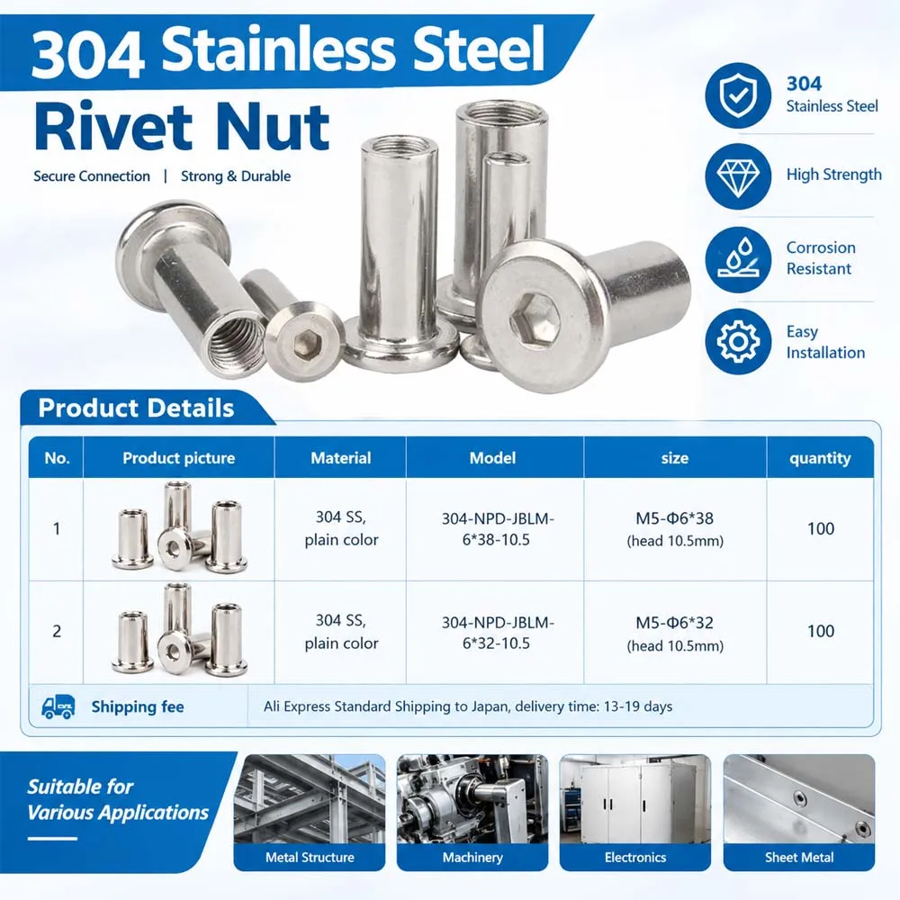 NINDEJIN M5-Ф6 Rivet Cap Nuts Hex Socket Furniture Connector Barrel Nut 304 Stainless Steel Insert Nut