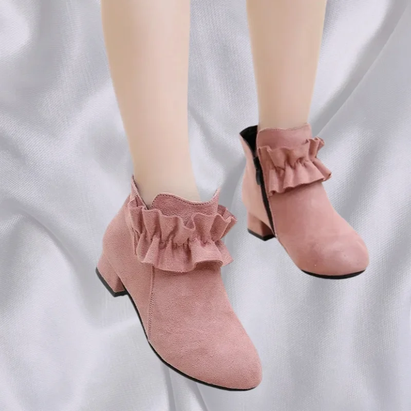 

Осенне-зимние модные ботинки для девочек с острым носком, на квадратном каблуке, на молнии, теплые, повседневные и удобные