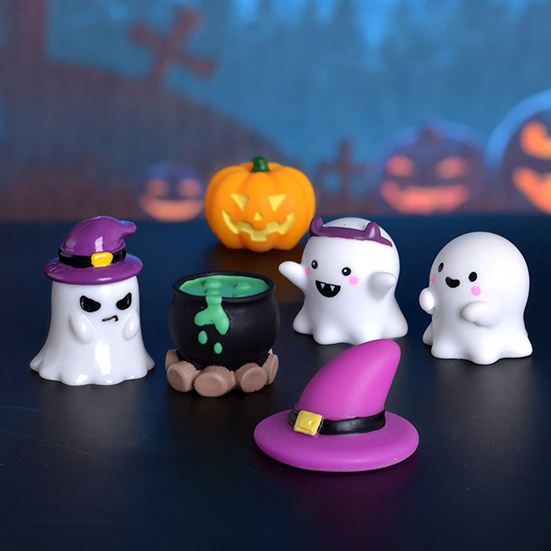 Halloweenowe mikro element dekoracji krajobrazu miniaturowe figurki rzemiosło żywiczne Mini bajki ozdoby ogrodowe urocza dyniowy duch dekoracja