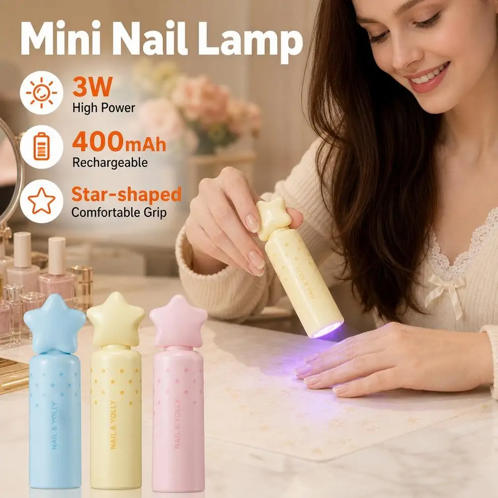 3W Mini Handheld UV LED Nail Lamp Rechargeable Portable Quick-Drying Gel Polish Curing Nail Dryer Light for Nail Art