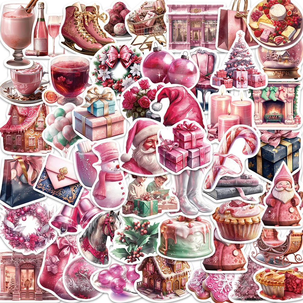 10/30/50pcs Vintage Pink Kawaii Christmas Cartoon Stickers decalcomanie Laptop bagaglio telefono chitarra decorazione adesivo impermeabile giocattoli